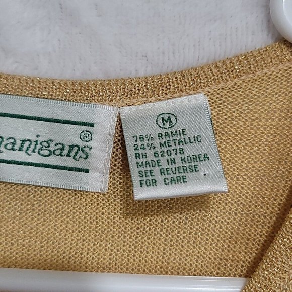 VTG Shenanigans Women's Gold Long Sleeve Button Front Sweater Cardigan Size M - Picture 3 of 14